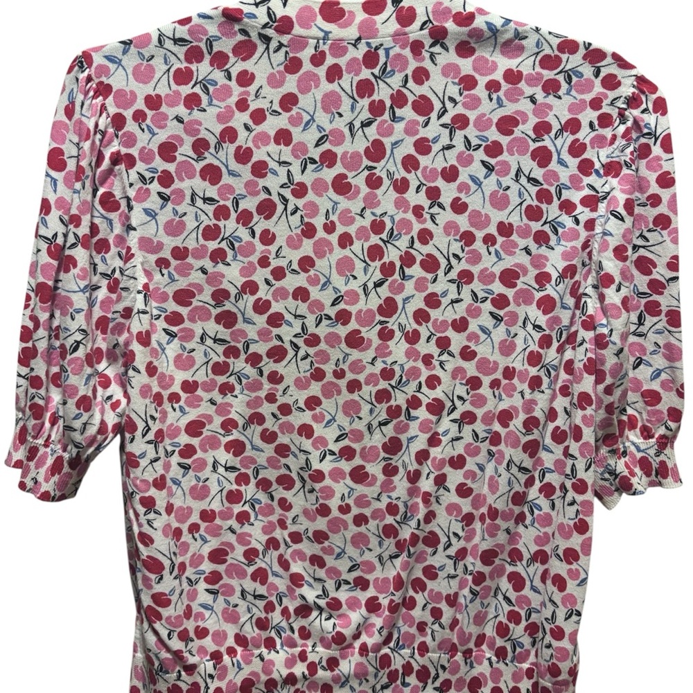 LOFT Cherry Print Women’s L Button Up Half Sleeve Lightweight Sweater - Picture 2 of 5